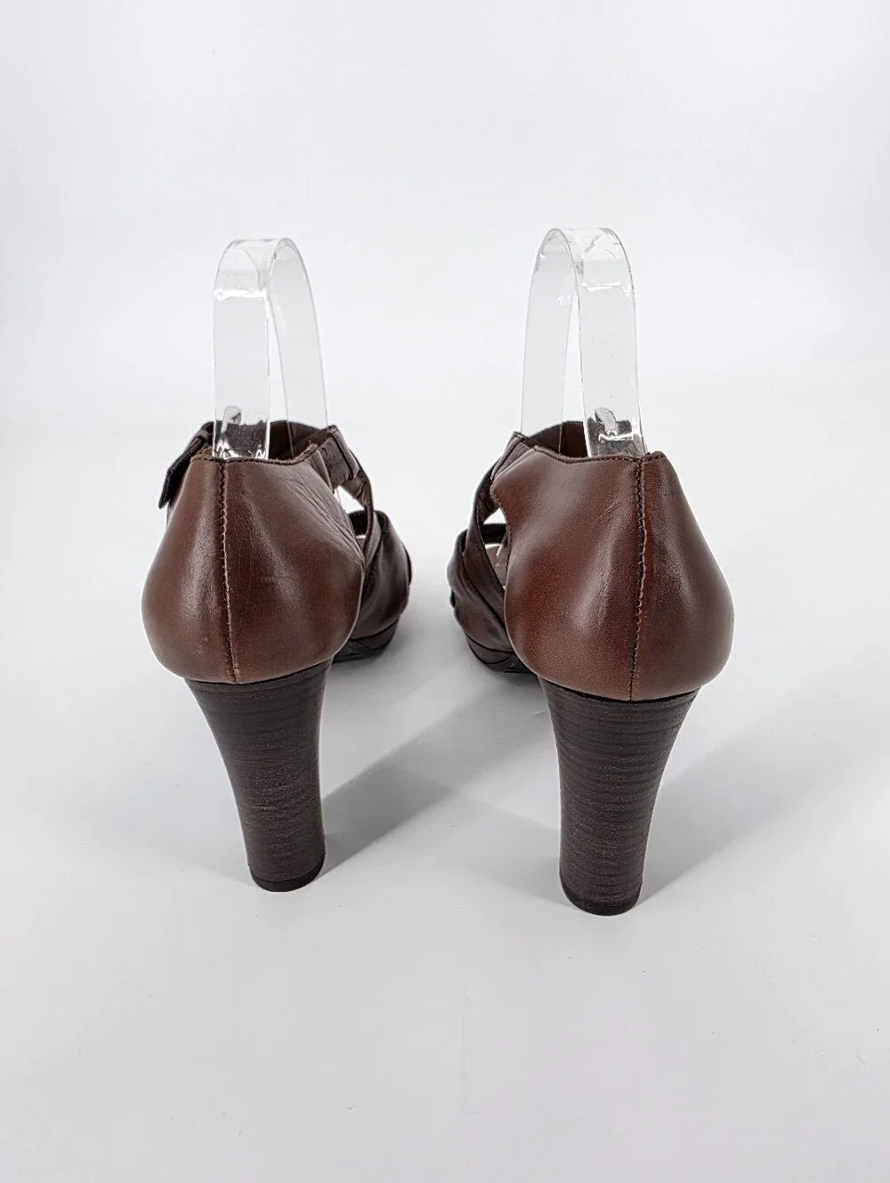 Brighton Vogue Brown Leather Sandals Heels, Sz 9.5